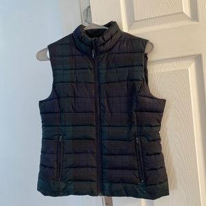 Navy blue and green plaid vest